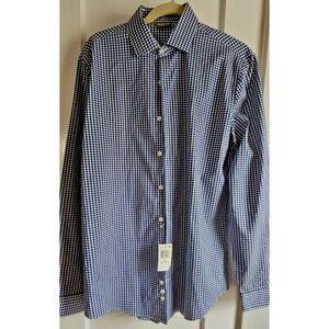 NWT KENNETH COLE REACTION slim fit blue white‎ stretch wrinkle free  15.5 34-35